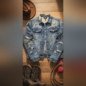 Embellish Denim Western Jacket Blue Large